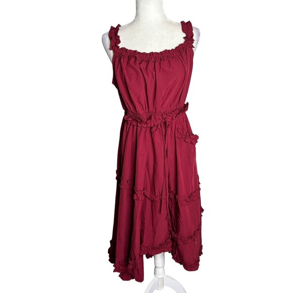 Scarlet Darkness Ruffled Midi Dress Large Red Sleeveless Goth Renaissance NEW - Picture 6 of 8